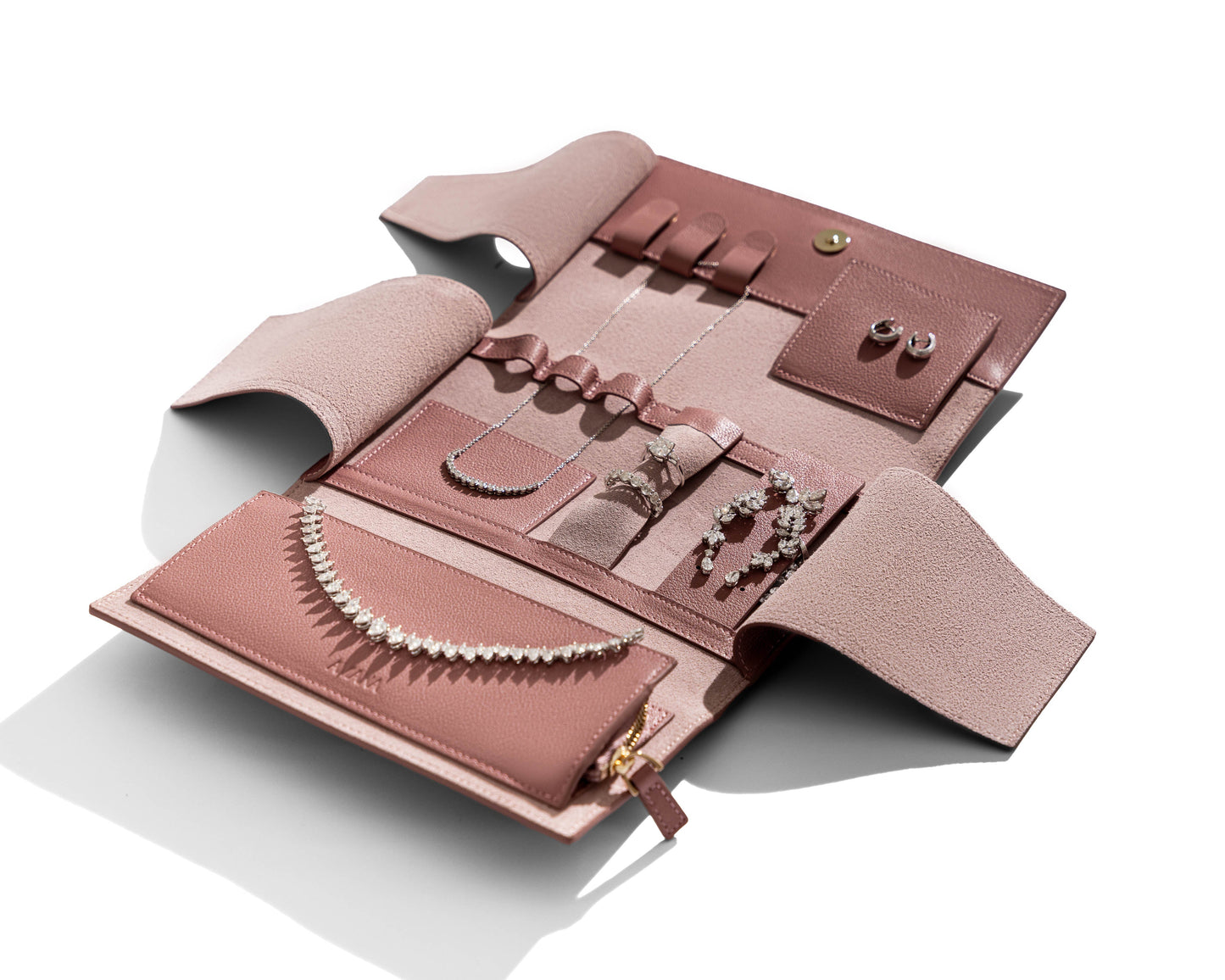 Lily jewelry wallet with rings and necklaces securely stored inside